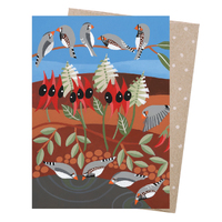 Greeting Card - Sturt Peas & Zebra Finches