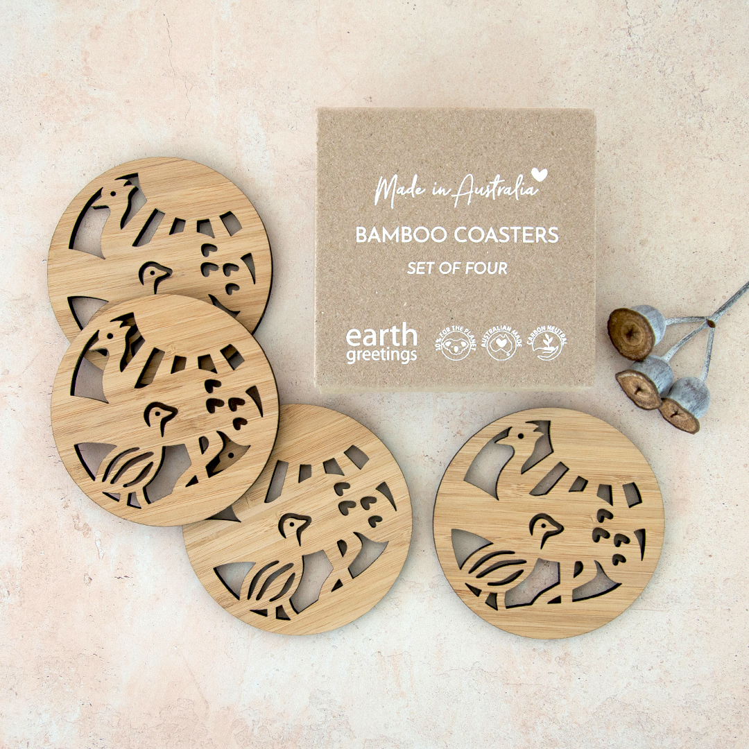 Bamboo Coasters - Emu & Baby