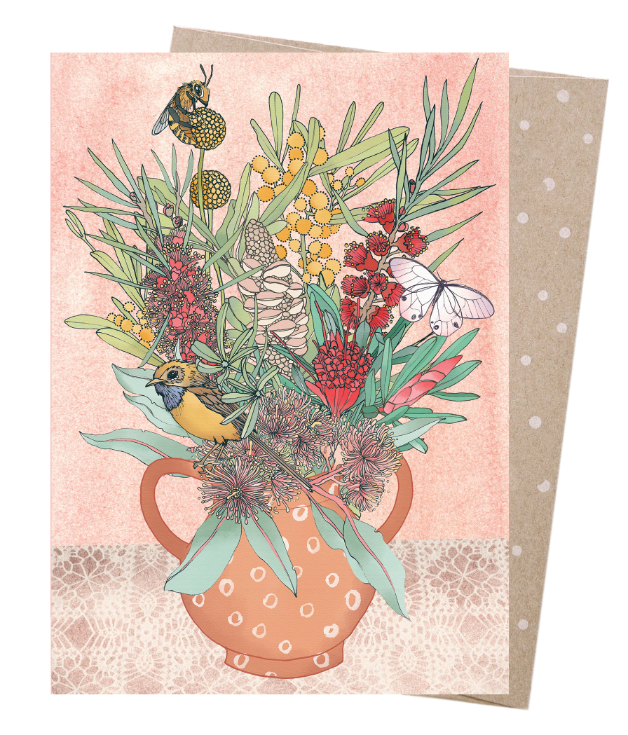 Greeting Card - Emu Wren Vase