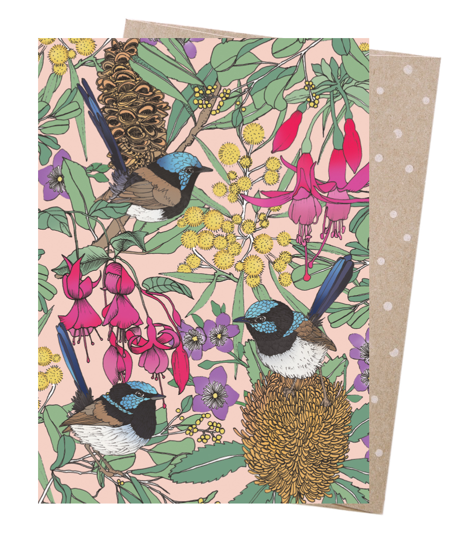 Greeting Card - Fuchsias & Fairy Wrens