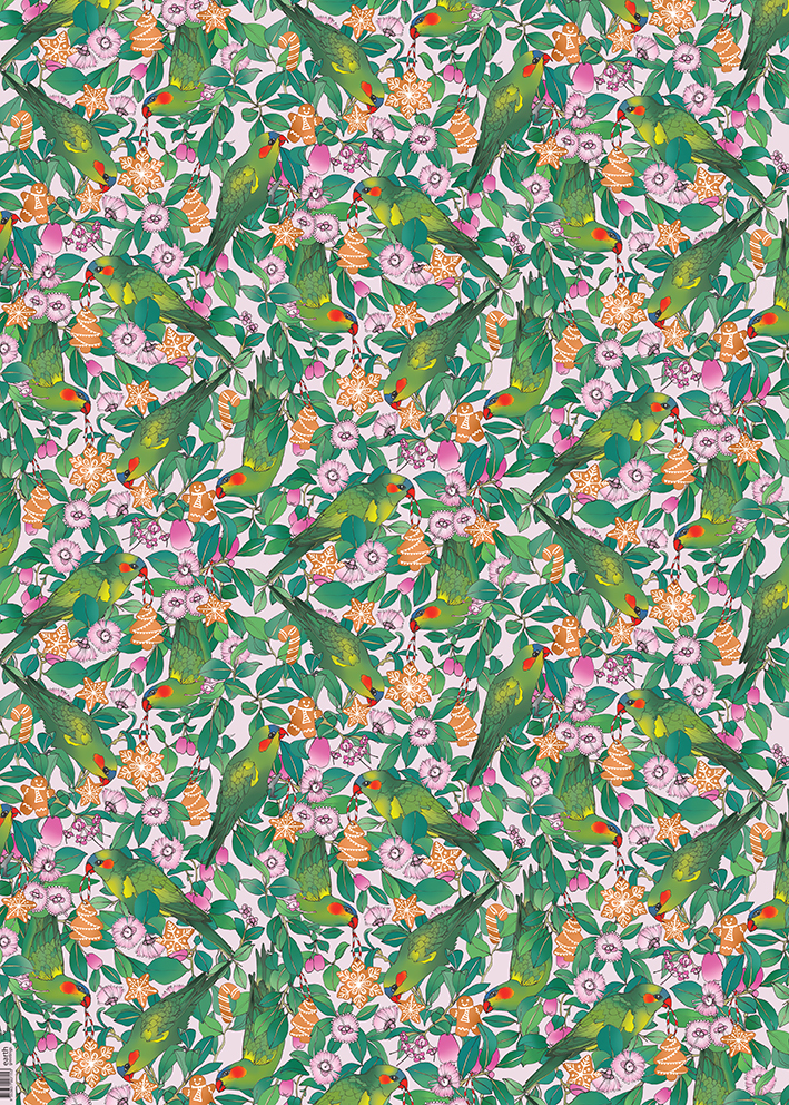 Flat Christmas Wrapping Paper - Lorikeets & Lilly Pilly 