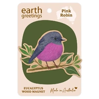 Wooden Magnet - Pink Robin