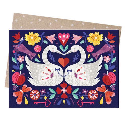 Greeting Card - Swans Embrace
